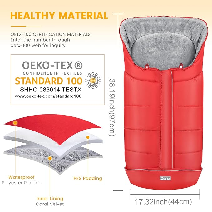 Orzbow Stroller Footmuff Universal - Weather-Proof Bunting Bag for Toddler, Warm Fleece Sleeping Bag for Cold Weather, Easily Attaches to Most Strollers, Baby Boys Girls Winter Essentials, Red