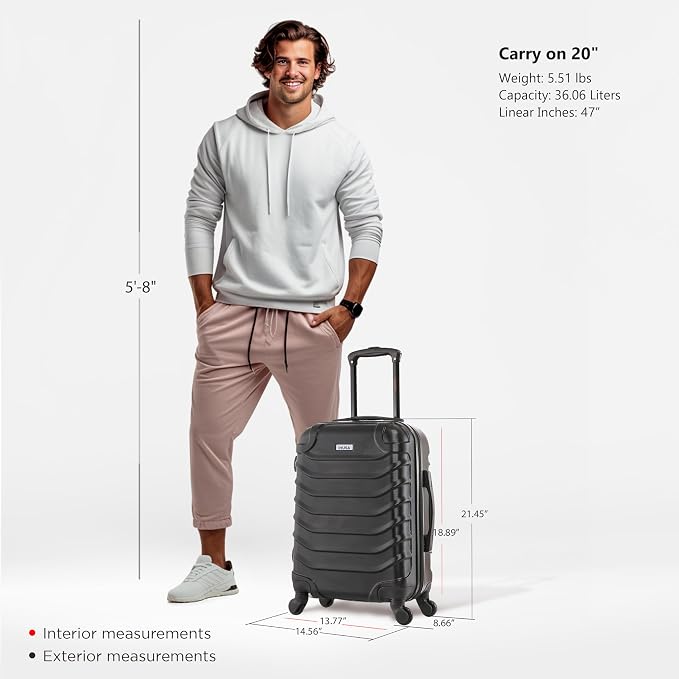 InUSA ENDURANCE Luggage with Spinner Wheels | Durable Lightweight Hardshell Suitcase, Spacious Travel Bag with Handle and Trolley | 20-Inch Carry On Small Luggage | Black