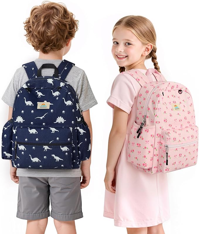 STEAMEDBUN Corduroy Kids Backpack for Boys and Girls 5-8: Boys Backpack for Elementary Kindergarten - 15 inch Cute Backpacks for Kids - Car