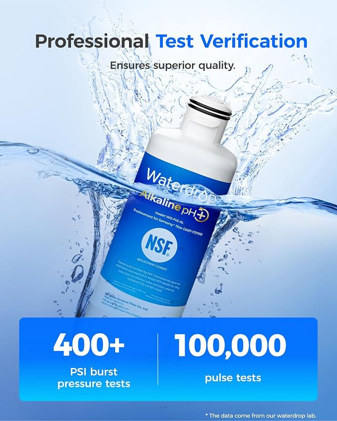 Waterdrop Alkaline WD-F45-AL Refrigerator Water Filter, Enhances pH, Replacement for Samsung® DA97-17376B, HAF-QIN/EXP, DA97-08006C, RF28R7201SR, RF28R7351SG, 3 Pack
