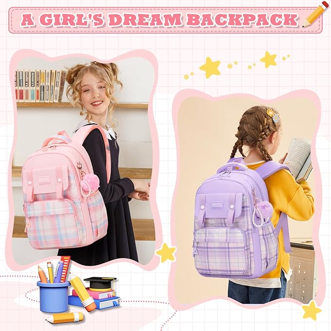 MUSEVOS Girls Backpack, Ideal School Backpack for Girls from Elementary to Teen Years, Kawaii Bookbag Cute Large Capacity