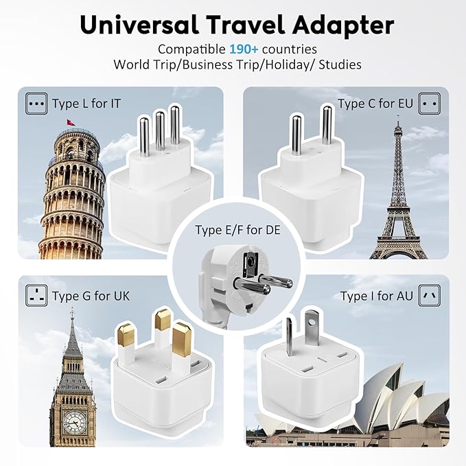 Mapambo 2000W 220V to 110V Converter for Hair Dryer, Voltage Converter US to Europe, Converter for European Travel with 2 USB-C 2 USB-A, Universal Travel Adapter with Type C/G/I/L (Gray)