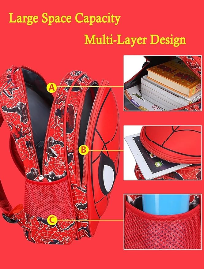 Cartoon Spider Schoolbag with Pencil Case - 3D, Waterproof, Large-Capacity for Primary School Boys (14in)