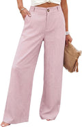 Hooever Womens Cotton Linen Pants Casual Button Up High Waisted Wide Leg Trousers