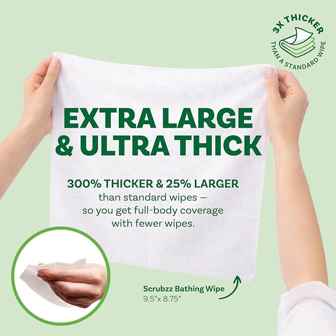 Extra Large Bath Wipes for Adults Bathing No Rinse - 80 Ultra Thick Disposable Body Cleansing Wipes for Men, Women & Elderly - Great for Gym, Camping, Post Surgery - Cucumber Lime