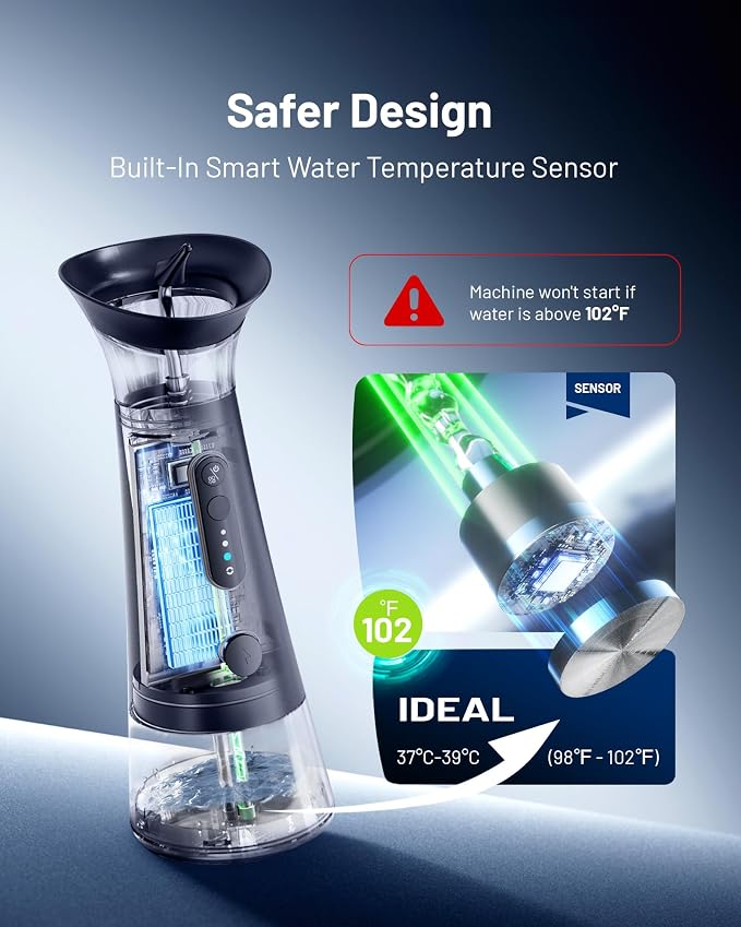 Ear Wax Removal with One-Piece Waste Tank, FSA-HSA-Eligible, Water Powered Ear Cleaner, Electric Ear Cleaning Kit with Water Temperature Sensor, Ear Irrigation Flushing System, Blue