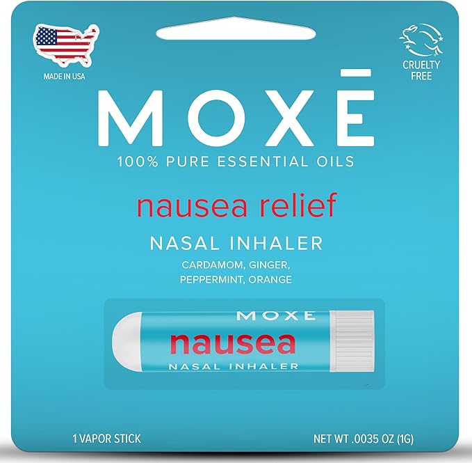 MOXE Nausea Nasal Inhaler Sticks, All Natural Essential Oil Blend, Ginger, Cardamom, Peppermint, Sweet Orange, Upset Stomach, Headaches, Easy-to-Use Portable Aromatherapy, Made in USA, 1 Pack