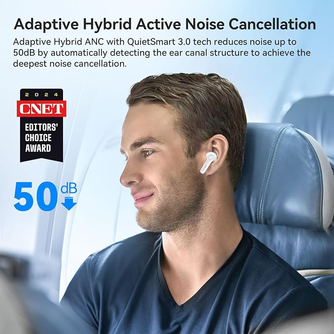 EarFun Air Pro 4 Adaptive Hybrid Noise Canceling Wireless Earbuds, Qualcomm Snapdragon Sound, aptX Lossless, 6 Mics AI CVC 8.0 Call, LDAC Hi-Res Audio, 52H Playtime, Bluetooth 5.4 (Glossy White)
