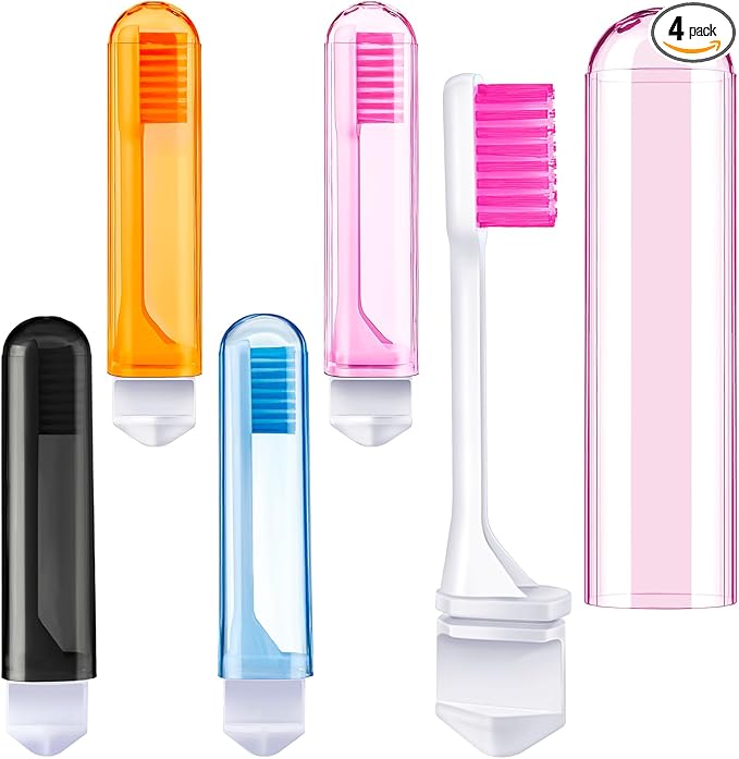 Patelai 4 Pieces Travel Toothbrush Set, Travel Size Toiletries, Soft Bristle Mini Foldable Tooth Brush with Case, Individually Wrapped Small Portable Toothbrush for Camping Home (Warm Color)