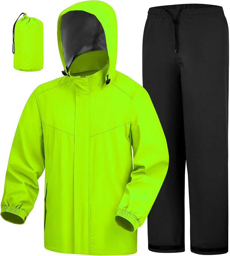 iCreek Rain Suit Waterproof Hooded Rain Gear Breathable Lightweight Packable Rain Jacket Pants Men Women for Hiking Fish Golf