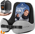 ComfyNap® Versatile Travel Neck Pillow for Airplane [Patented], 9 Positions in 3 Techniques, Plane Pillow with Pure Memory Foam, Travel Pillow with HeadRest Flight Sleep, Travel Essential - Moon