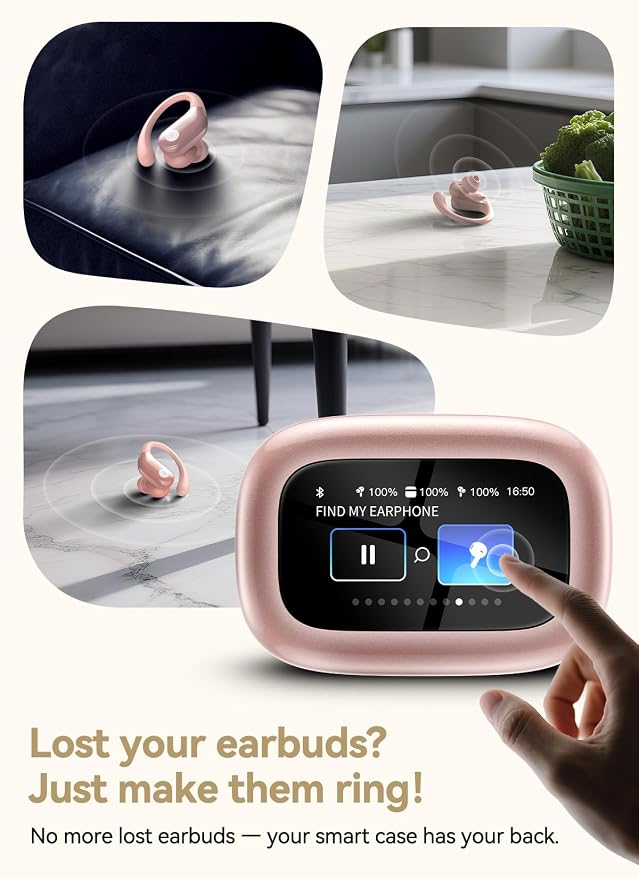 jaddsa Bluetooth 5.4 Wireless Earphones with Touchscreen Control, ENC Call Noise Cancellation, Rich Bass Audio, 5 Sound Modes for Gym, Running & Travel – Pastel Pink