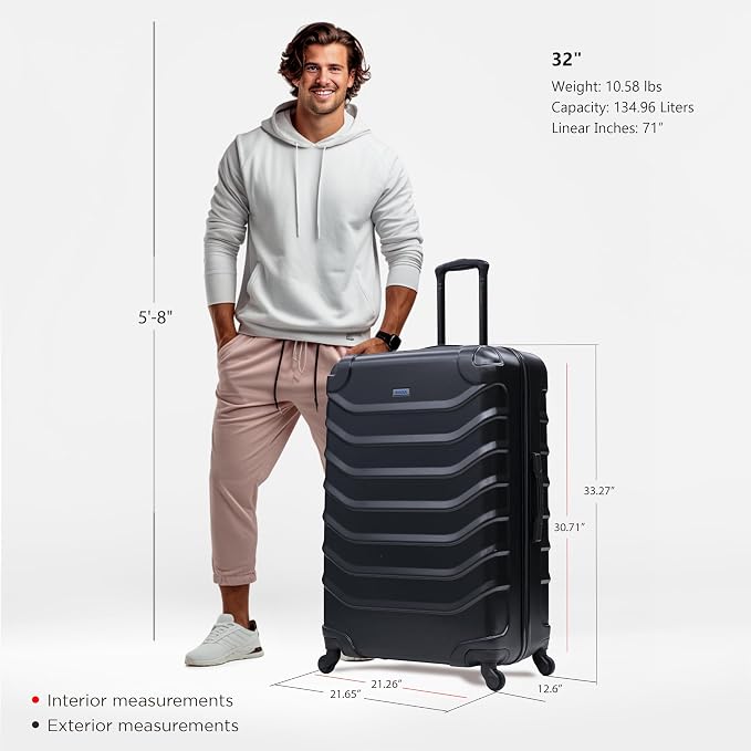 InUSA ENDURANCE Luggage with Spinner Wheels | Durable Lightweight Hardside Suitcase, Travel Bag with Handle and Trolley, 32-Inch Extra-Large Checked Luggage | Black
