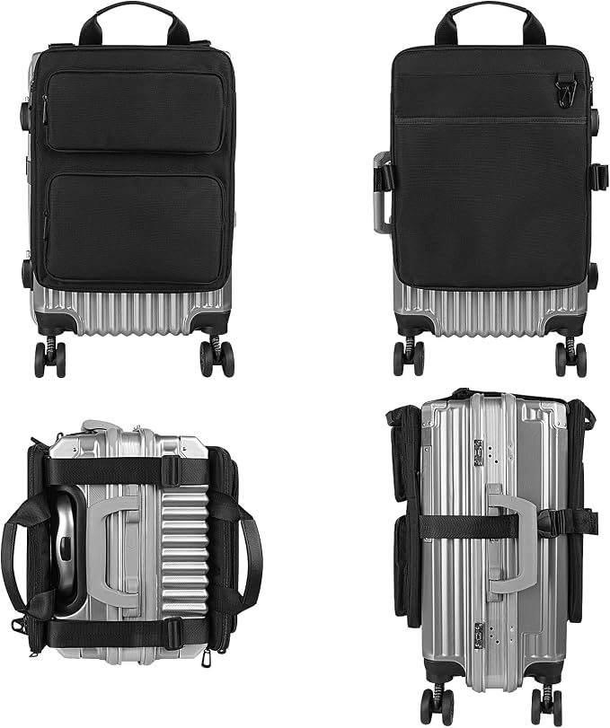 Adjustable Over Luggage Organizer for Hanging Extra Bag, Hands-Free Multi Travel Accessory for Business Trips & Vacations, Fits Most Suitcases & Laptop (Black-2)