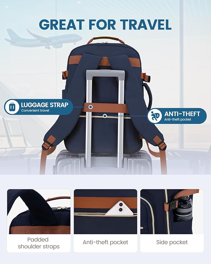 LOVEVOOK 50L Travel Backpack Flight Approved Carry on Backpack,3 Packing Cubes,Waterproof Personal Item Travel Bag,TSA Carry on Luggage Suitcase Travel Essentials,Gifts for Women & Men,fits 18" Laptop
