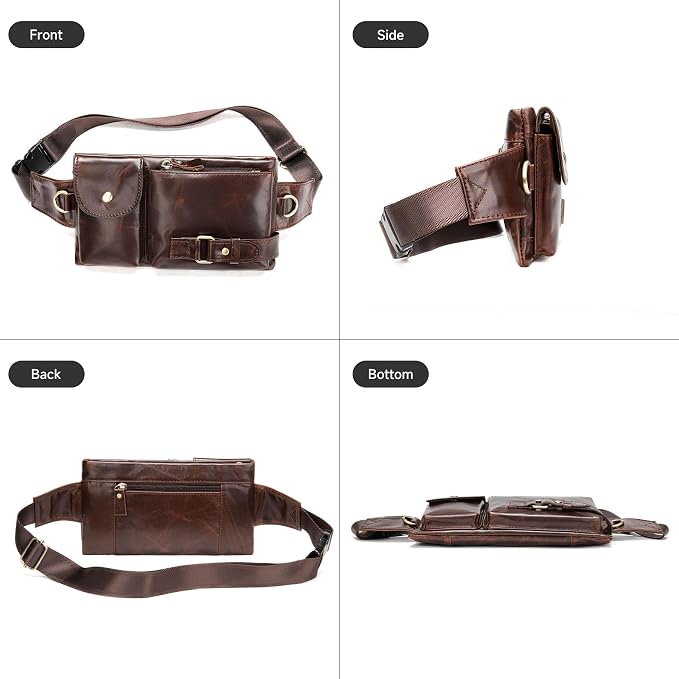 NIUCUNZH Cowhide Waist Fanny Pack-Genuine Leather and Slim with Adjustable Waistband Oil Coffee