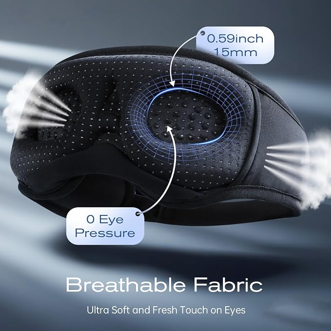 3D Sleep Mask with Bluetooth Headphones, Sleeping Headphones for Side Sleepers, Wireless Music Eye Mask with Ultra-Thin Stereo Speakers for Men, Women, Tech Gifts, Black