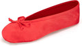 Isotoner Women's Satin Ballerina Slippers with Classic Ribbon Bow and Suede Sole