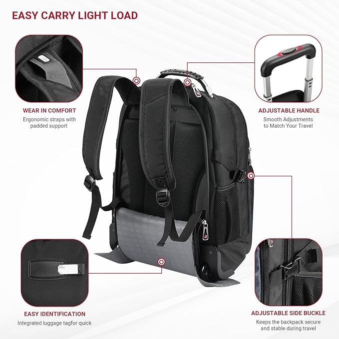 star cloud Rolling Backpack with Wheels, USB & Type-C Charging Port, 21x14x9 Water Resistant Wheeled Backpack, 17.3" Roller Laptop Backpack with TSA Lock, Carry On Luggage for Business Travel College
