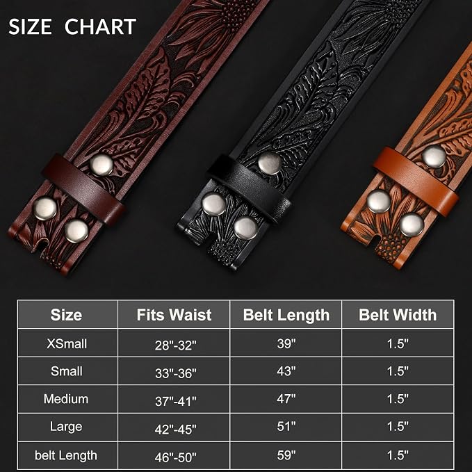 SANSTHS 3 Pack Western Belts for Men Woman without Buckle, Cowgirl Cowboy Belt for Buckle Western Leather Belt for Jeans