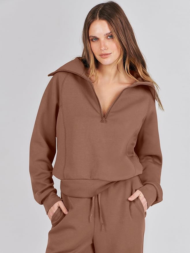 ANRABESS Women’s 2 Piece Outfits Half Zip Sweatshirt & Wide Leg Pants Airport Travel Lounge Matching Sets Sweatsuits Clothing