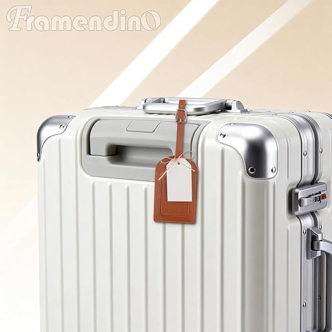 Framendino, 48 Sets Wedding Favors Luggage Tag PU Leather Travel Tags with Name ID Card for Bridal Shower Brown