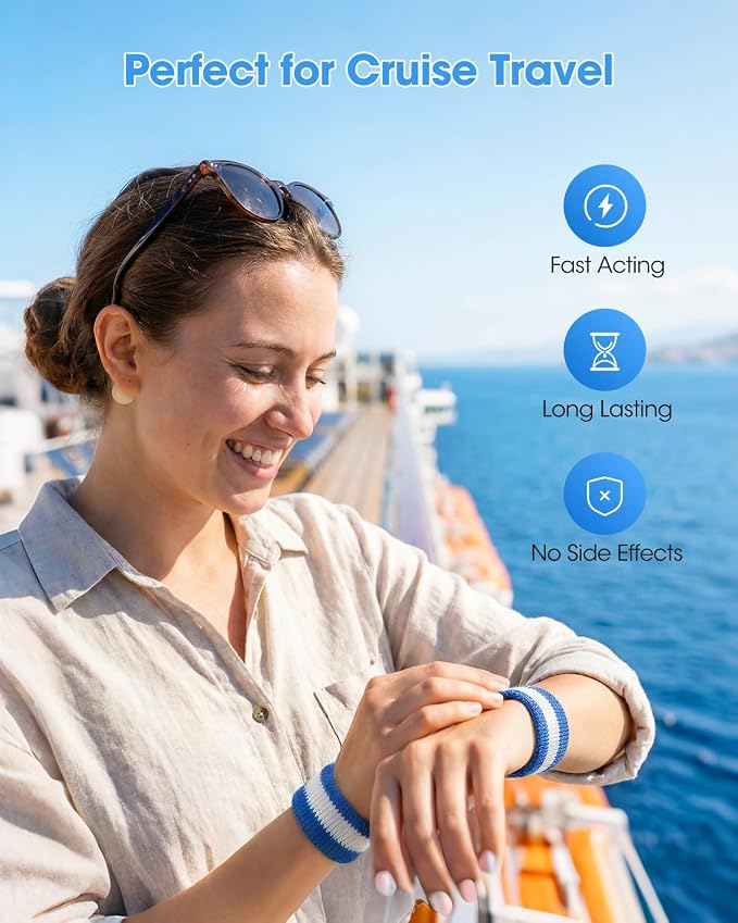 MQ 1Pair Motion Sickness Wrist Bands Utilizing Acupressure Method and 28ct Sea Sickness Patches, Motion Sickness Wristbands for Cruise & Flight, Travel Essentials Non-Drowsy, Effective, Long-Lasting