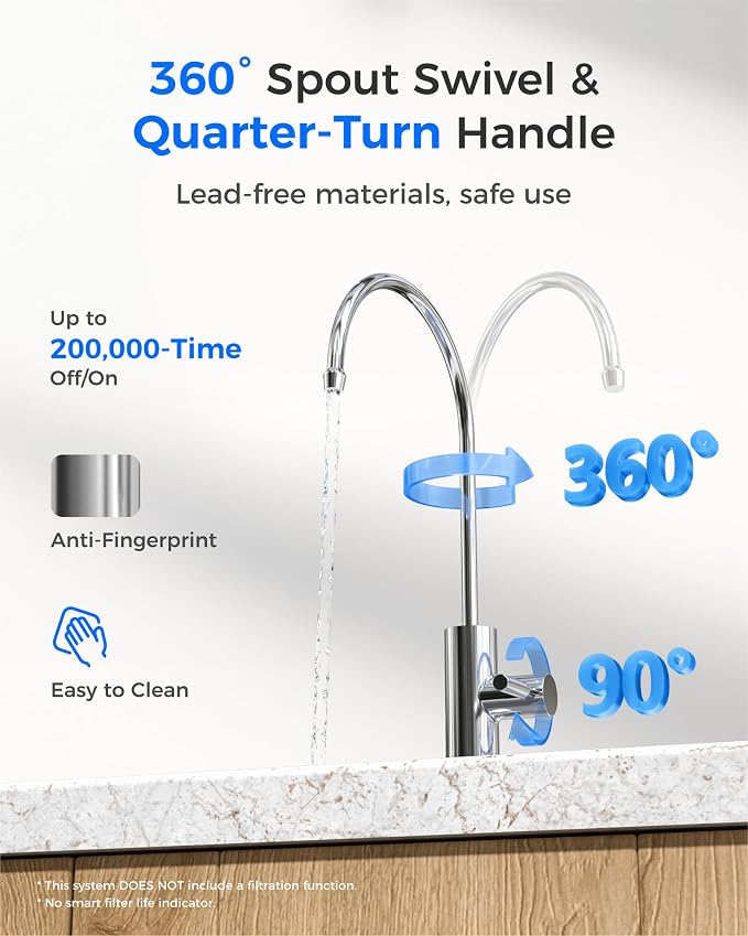 Waterdrop G2FCT-Chrome Drinking Water Faucet, Reverse Osmosis Faucet, Water Filter Faucet for Kitchen Bar Sink, Single Handle, Easy to Install, Lead-Free, Stainless Steel, Polished Chrome