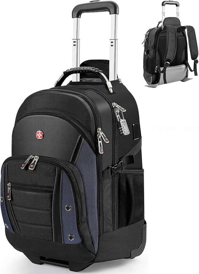 star cloud Rolling Backpack with Wheels, USB & Type-C Charging Port, 21x14x9 Water Resistant Wheeled Backpack, 17.3" Roller Laptop Backpack with TSA Lock, Carry On Luggage for Business Travel College