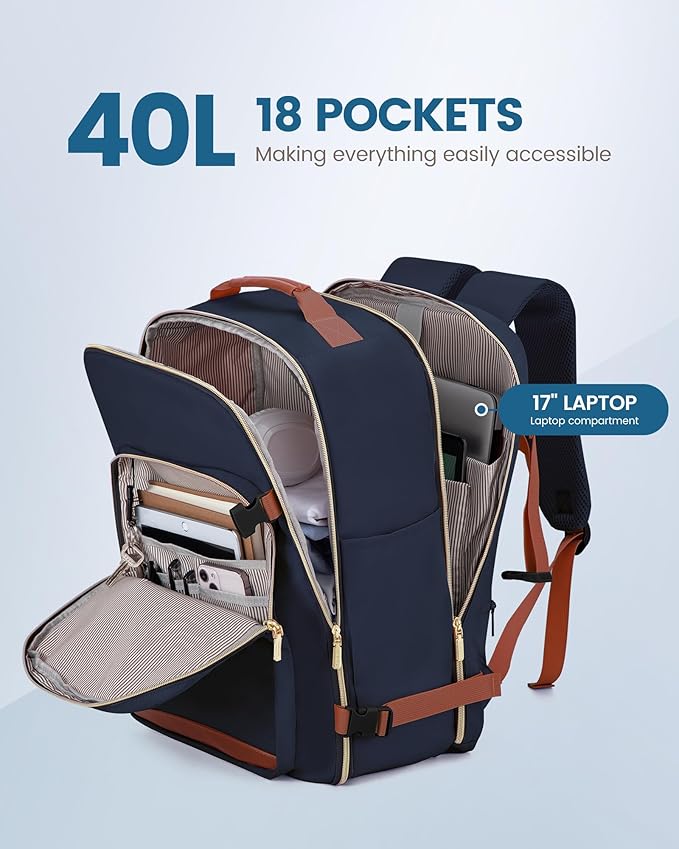 LOVEVOOK 40L Travel Backpack Flight Approved Carry on Backpack,3 Packing Cubes,Waterproof Personal Item Travel Bag,TSA Carry on Luggage Suitcase Travel Essentials,Gifts for Women & Men,fits 17" Laptop