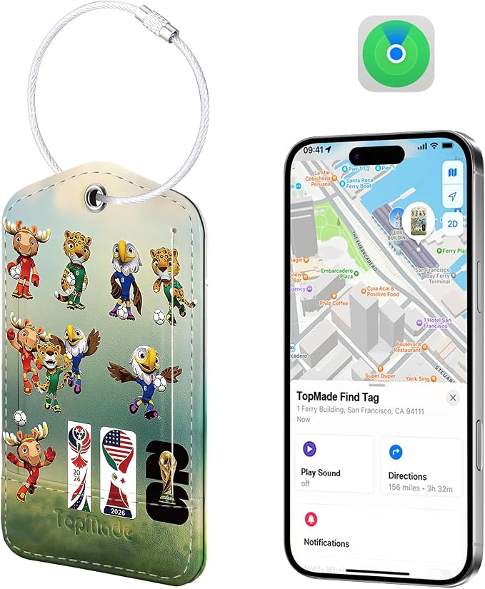 TopMade Smart Luggage Tag with Find My, Premium Leather Luggage Tags for Suitcase, Travel Bags, Backpacks, Anti-Lost Suitcase Tag Tracker for Travel with Privacy Name Card, Rechargeable
