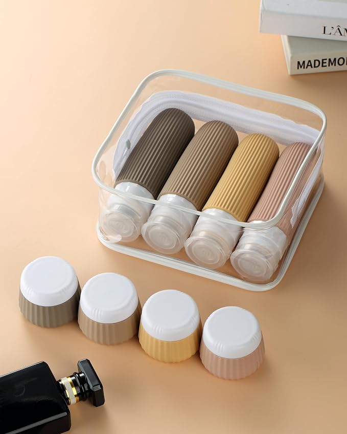 Mrsdry Travel Bottles 8 Pack, TSA Approved 3 oz Travel Toiletries Containers with Clear Bag, Leak Proof Silicone Squeezable Essentials Jars