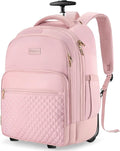 Arcoyard Rolling Backpack Carry On Luggage For Adults With Wheels, 40L Wheeled Backpack For Women, Travel Roller Backpack, Rolling Bag, Pink