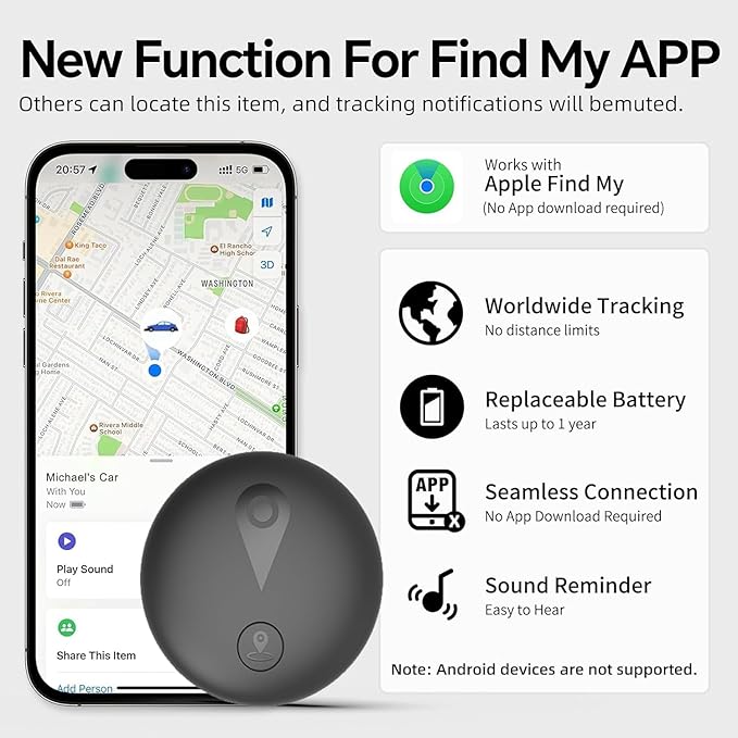 Undetectable GPS Tracker for Vehicles - Real-Time Tracking, No Monthly Fee/No SIM Card, Works with iOS Find My | Mini Hidden Magnetic GPS Locator, Ultra-Slim, IP68 Waterproof, Reliable Performance