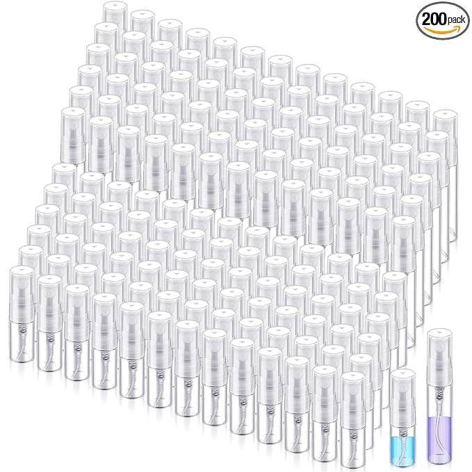 Zhehao 200 Pcs Mini Spray Bottles 2 ml, 5 ml Clear Glass Perfume Bottles Refillable Fine Mist Perfume Atomizer Portable Empty Sample Containers for Cleaning, Essential Oils, Travel (Clear Cap)