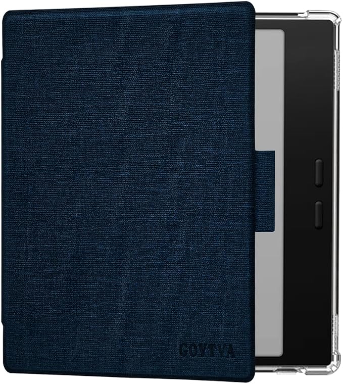 Pen Holder Case for Onyx Boox Go Color 7 (Gen 1/2, 2024/2025) / Boox Go 7 Ultra-Thin Enhanced Auto Sleep/Wake Cover with Transparent TPU Back & Magnetic Closure (Cloth Bark Blue)