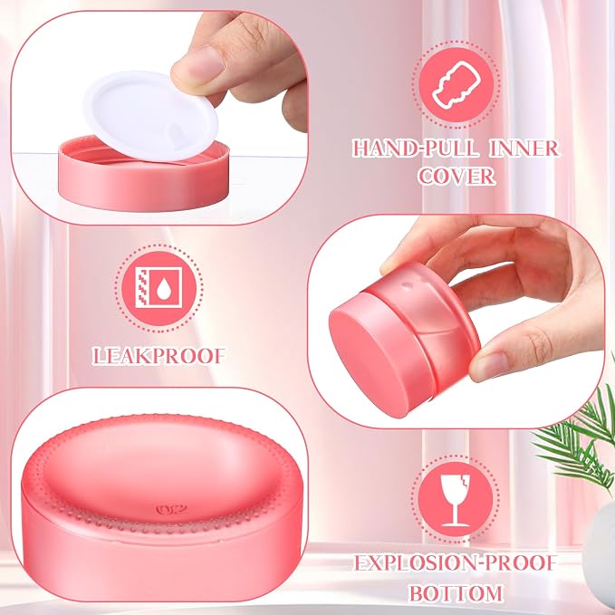 Domensi 60 Pcs 1oz Glass Jars with Lids Bulk Small Glass Salve Tins Cream Container Cosmetic Jars for Travel Balm with Inner Liners for Sample Cream (Pink,Pink Lids,Plastic Lid)