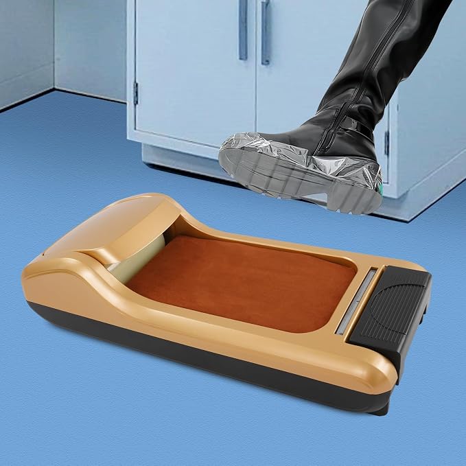 Automatic Shoe Covers Dispenser Shoe Covers Disposable Dispenser Portable Shoe Covers Disposable Waterproof Shoe Covers, Dust Proof, for Home, Shop and Office (Gold / 3 Roll Shoe Film)