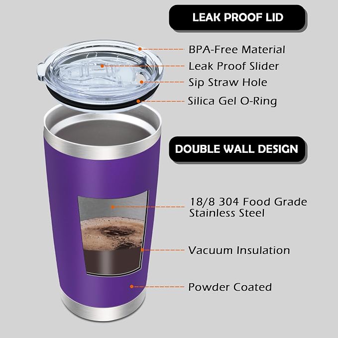 AIANJI 20oz Tumbler Bulk Stainless Steel Tumblers with Lid Vacuum Insulated Double Wall Travel Coffee Mug Powder Coated Tumbler Cup for Hot and Cold Drinks(Purple, 12 pack)