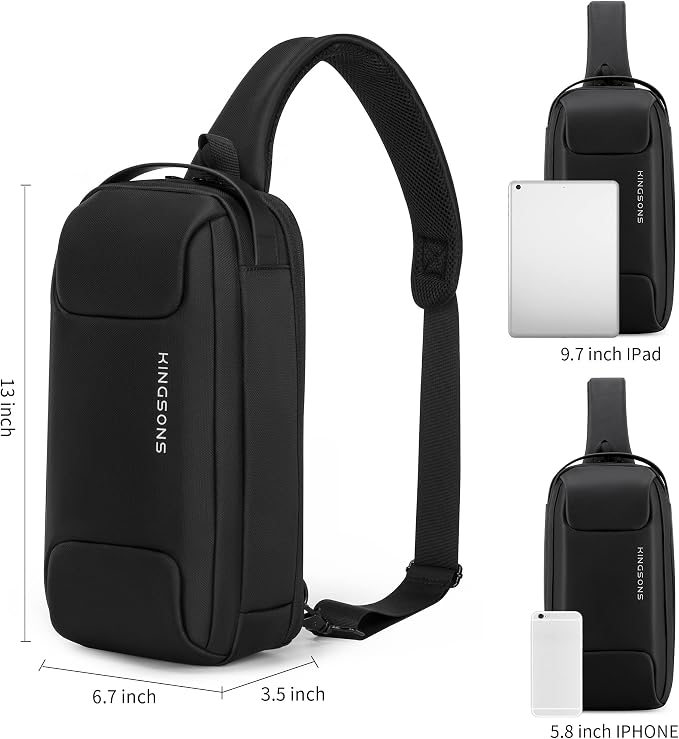 Kingsons Sling Crossbody Bag Anti-theft Chest Shoulder Backpack for Men Waterproof Minimalist Casual Daypack for Travel Gym
