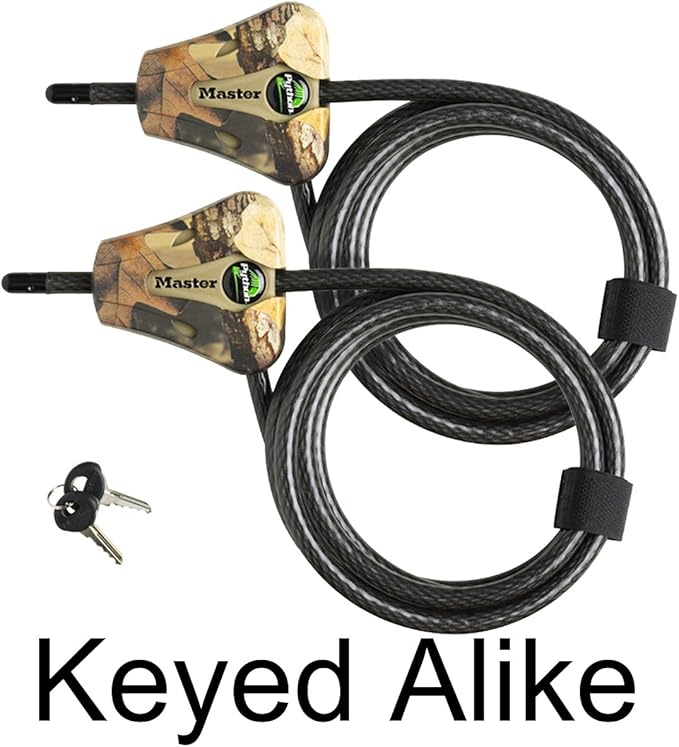 Master Lock - Keyed Alike Python Trail Camera Adjustable Camouflage Cable Locks w/4 Keys, 8418KA-2 CAMO 2-Pack