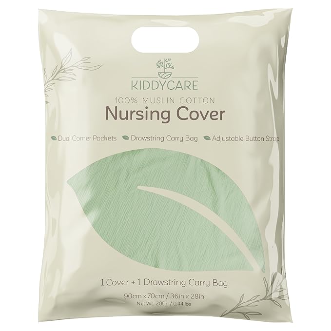 Kiddycare Nursing Cover, Muslin Cotton Privacy Nursing Covers, Gentle on Baby's Skin, Discreet Breastfeeding Covers for Nursing Moms, Breathable Nursing Cover Up for Breastfeeding Essentials (Basil)