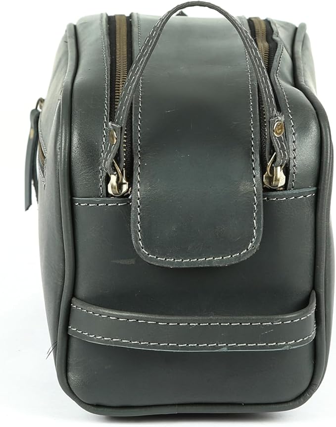 KomalC Leather Toiletry Bag for Men & Women – Handcrafted Travel Grooming Kit with Water-Resistant Lining and Secure Zipper Closure