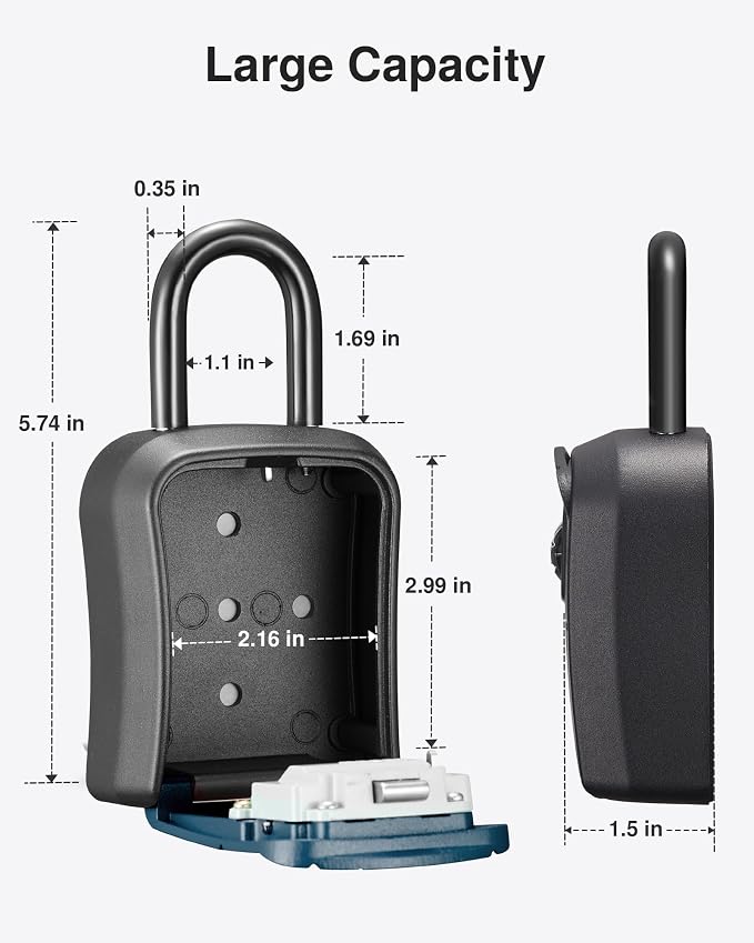 Puroma Key Lock Box, Portable Combination Lockbox Wall-Mounted Key Storage Box for House Keys, Resettable Code Safe Security Lock Box for Home Office Apartment Spare Key Storage (1 Pack, Peacock Blue)