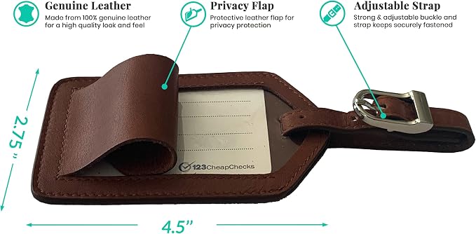 Personalized Monogrammed Leather Luggage Tags - 3 Pack