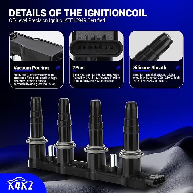 UF620 Ignition Coil & 4504 Double Iridium Spark Plug for 11-15 Chevy Cruze, 12-18 Chevy Sonic,09-11 Aveo Aveo5 /09-10 Pontiac G3 1.6L 1.8L L4 Replaces# 90919-02247 C1646 5C1703 D517C