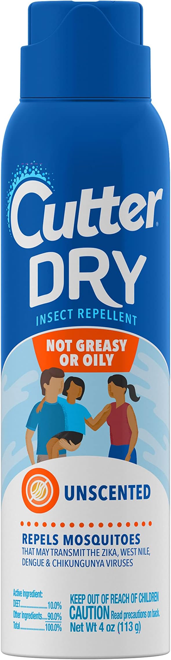 Cutter Dry Insect Repellent, Mosquito Repellent, Not Oily Or Greasy, 10% DEET , 4 Ounce (Aerosol Spray)