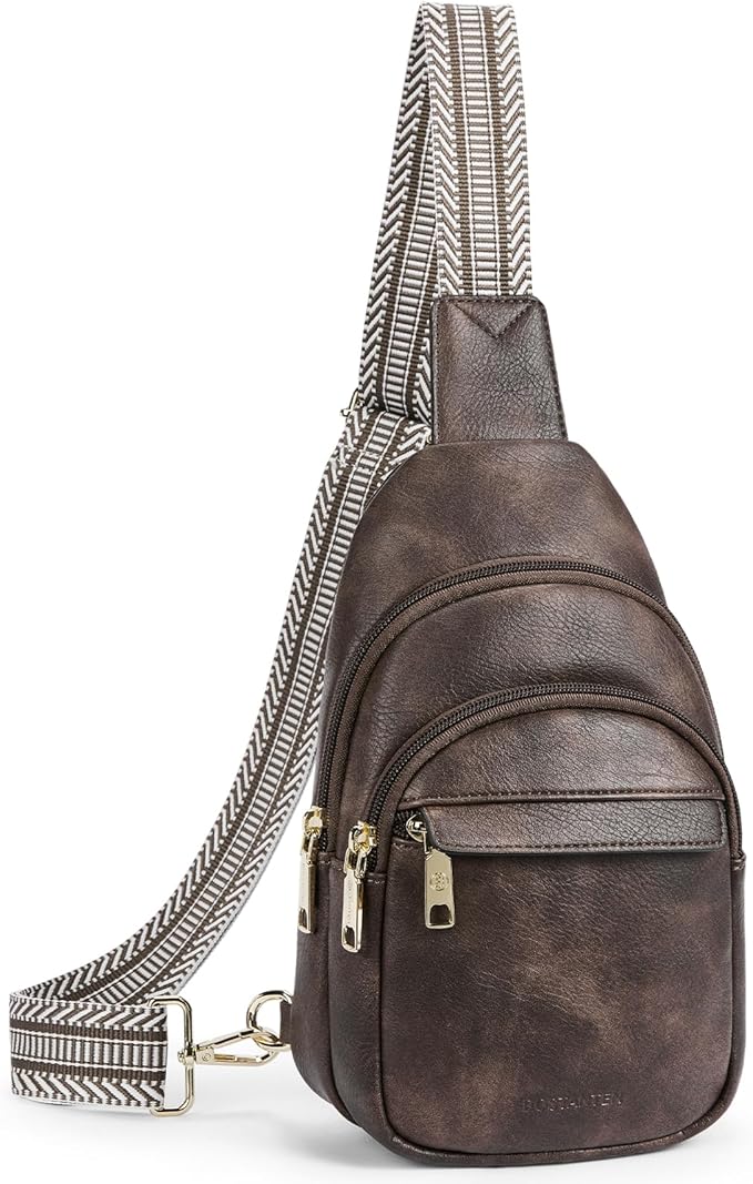 BOSTANTEN Sling Bag for Women Leather Crossbody Bags Fanny Pack Chest Bag for Travel
