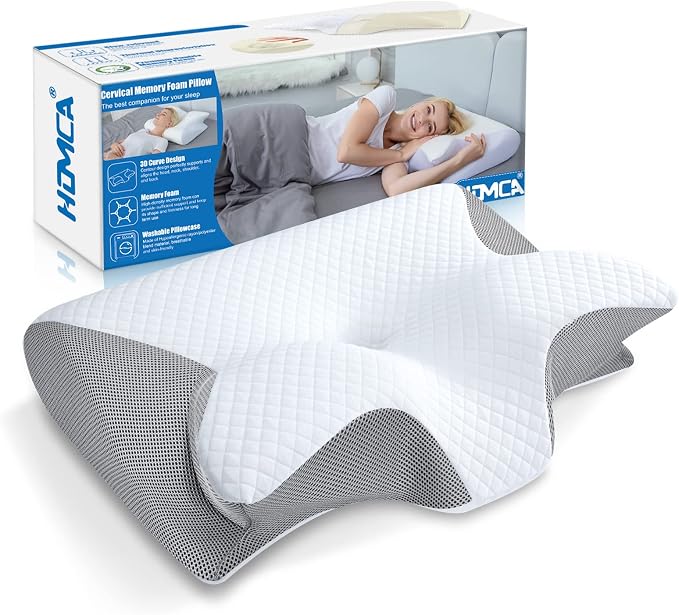HOMCA Memory Foam Cervical Pillow, 2 in 1 Ergonomic Contour Orthopedic Pillow for Neck Pain, Contoured Support Pillows for Side Back Stomach Sleepers