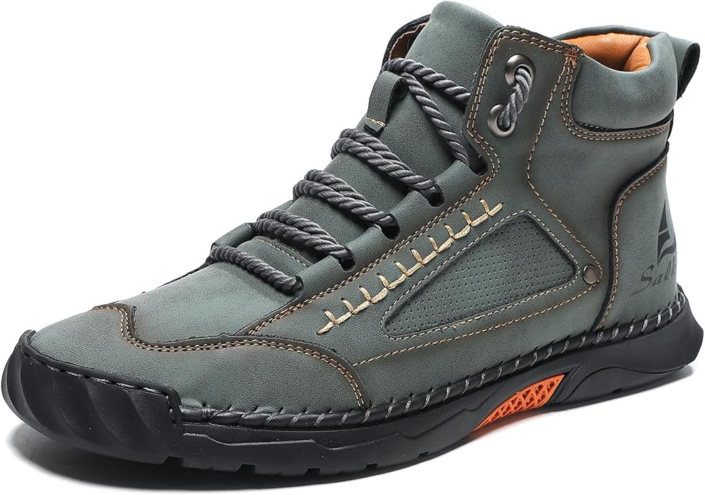 Mens Orthopedic Comfortable Handmade Boots Casual Mid Top Walking Driving Shoes Waterproof Arch Support Spacious Toe Box Outdoor Leather Shoes